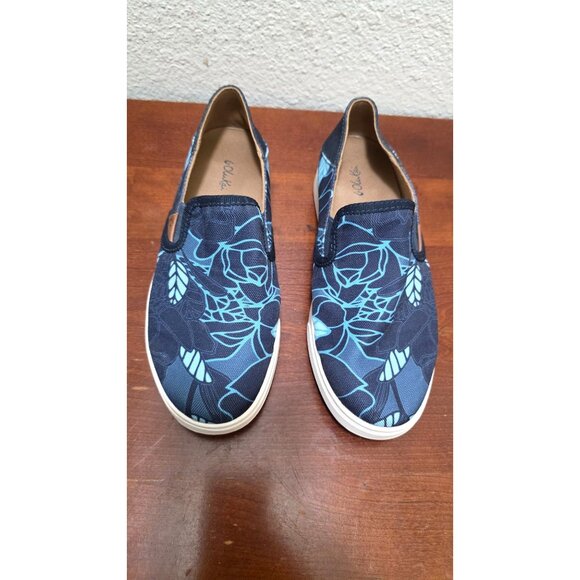 Olukai Women's Slip-On Floral Canvas Shoes Size 7 Navy & Light Blue - Picture 2 of 8